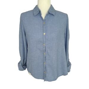 Orvis Blue Linen Blend Womens Long Sleeve Button Up Shirt Casual Gorpcore Medium